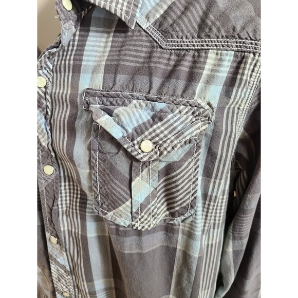 GPH Supply Co. Long Sleeve Pearl Snap Shirt Plaid Detailed Stitching Men's XL - Picture 2 of 11